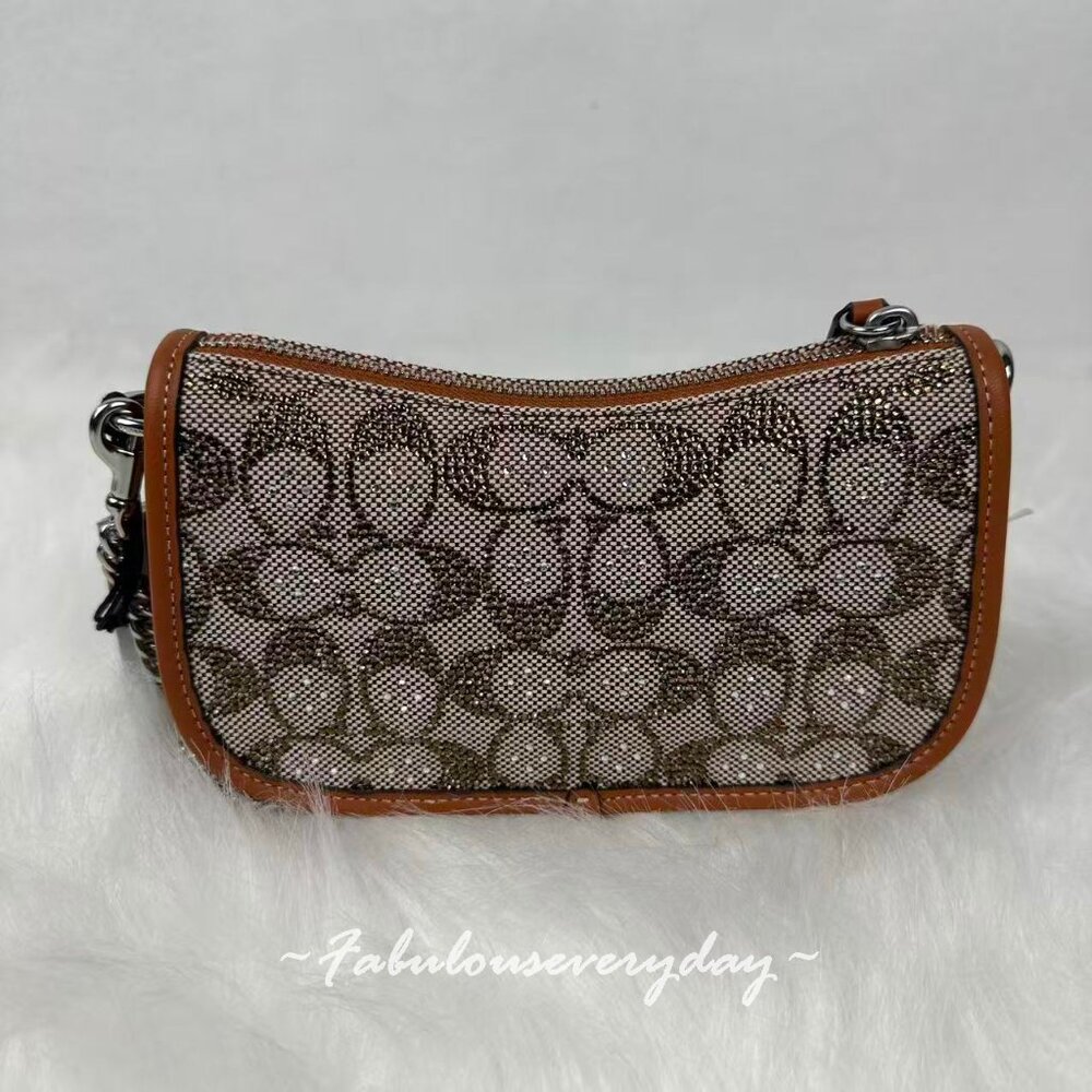 Coach Swinger 20 Crystal Bag In Signature Jacquard Burnished Amber NWT - Picture 3 of 10